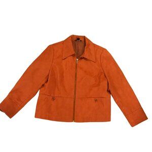 Index Petite Womens Orange Zip-Up Jacket 100% Polyester Size 14P Fall Suede Like
